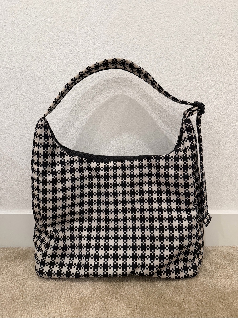 BAGGU Black and White Pixel Gingham Nylon Shoulder Bag